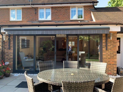 Shutters fitted to a home extension